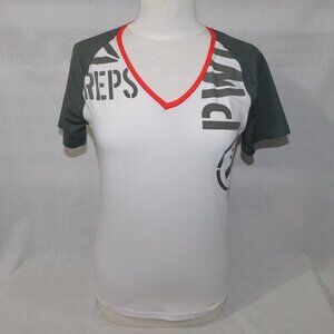 Reebok Crossfit Delta Power White Gray V Neck Activewear T Shirt Womens S